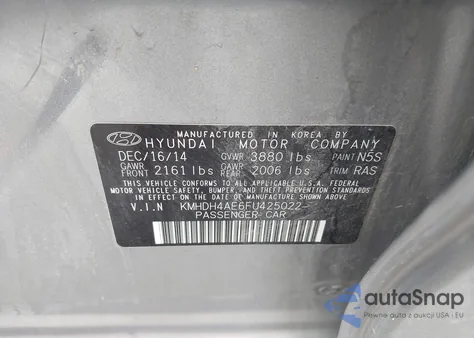 2015 Hyundai Elantra Limited из США, поврежденный, VIN KMHDH4AE6FU425022